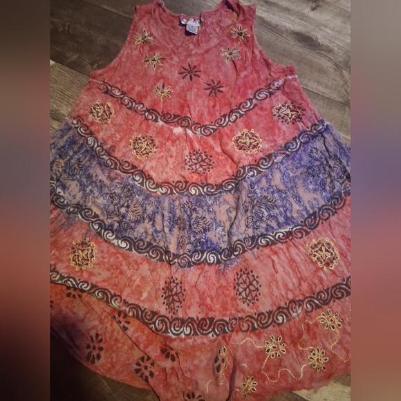Boho Embroidered Mini Dress in Red and Blue - Picture 2 of 5